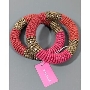 Bajalia Set of 2 Pink Red Brass Bead Coil Bracelets Chunky 7 inches HSN Boho